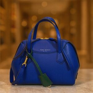 NEW Tory Burch Perry Nautical Blue Leather Small Satchel/Shoulder/Crossbody Bag